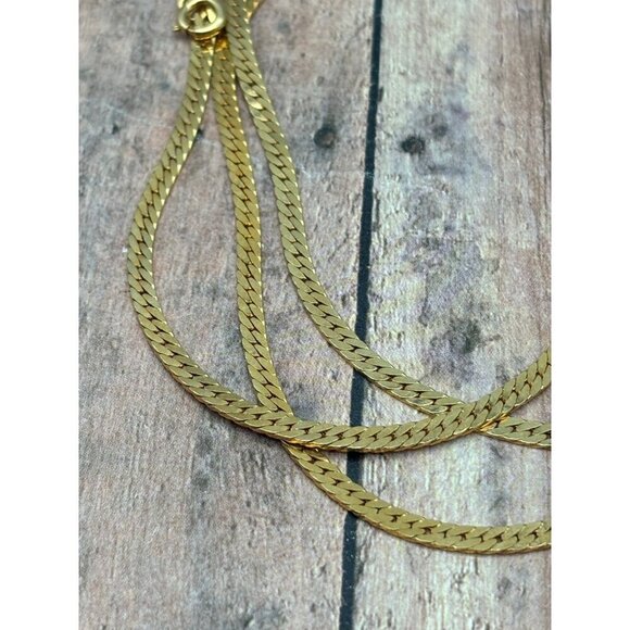 Gold Tone Herringbone Double Strand Chain Necklace Convertible 2 Chains 17" 21" - Picture 7 of 12